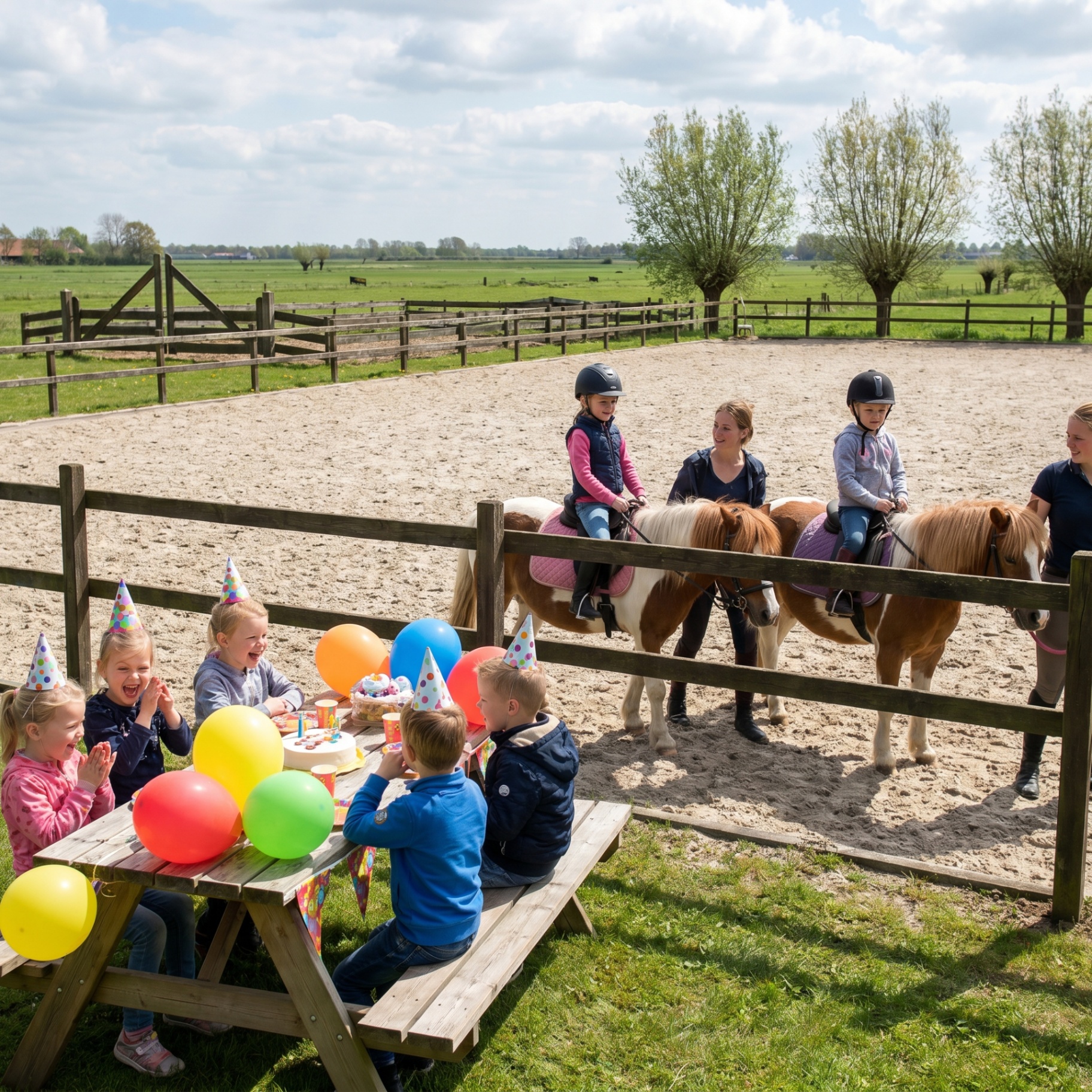 Kind rijdt op een pony bij De Ponyfarm Nijkerk